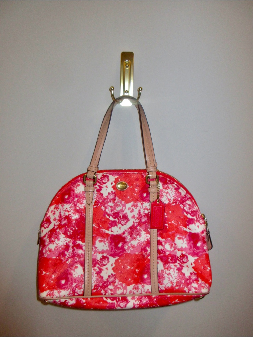 Coach Pink and Red Floral Dome Satchel